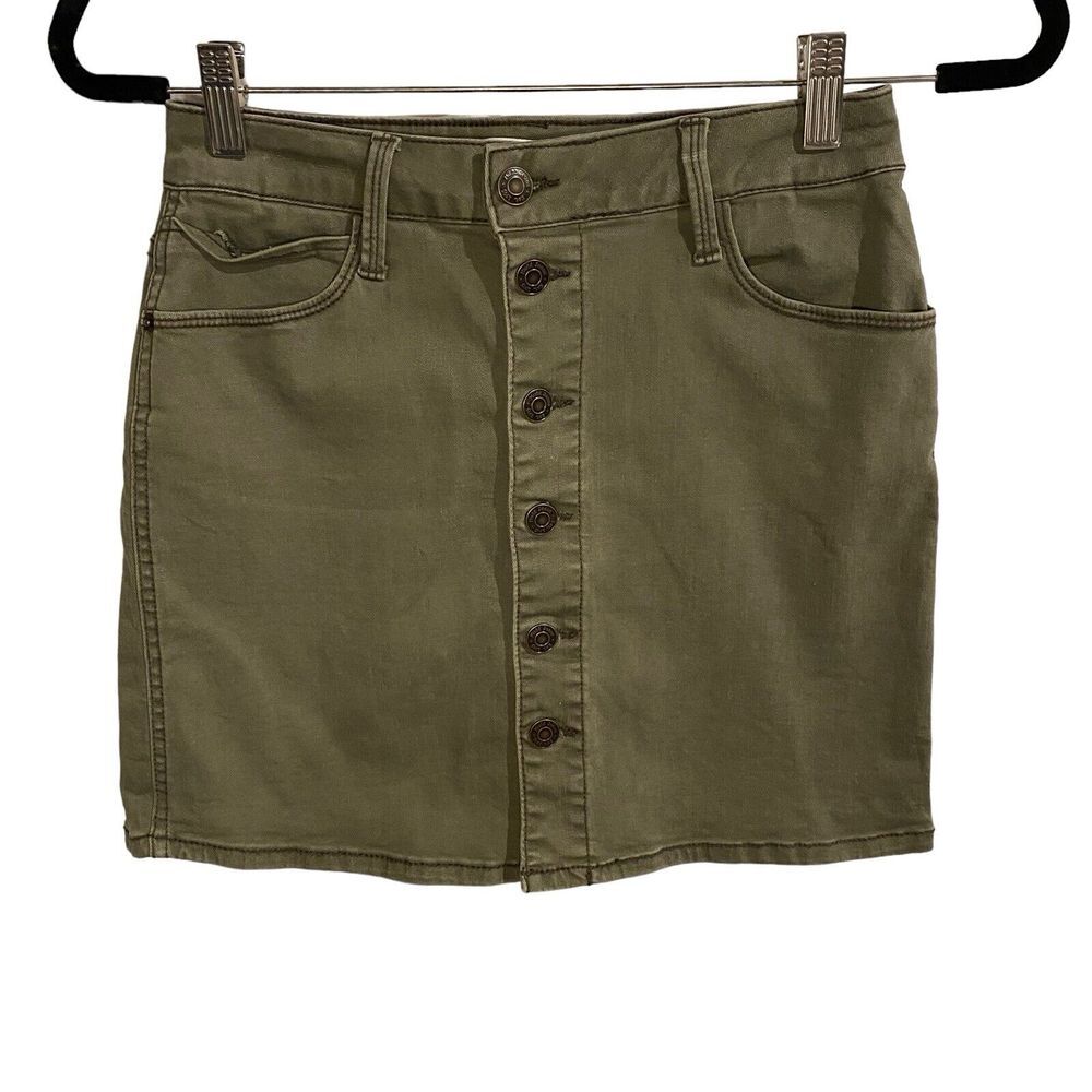 Mudd FLX Stretch Olive‎ Green Mini Skirt Size 5 Cottage Twee Bohemian Preppy